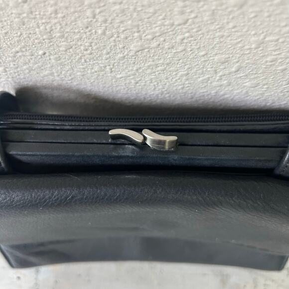 Vintage fossil leather crossbody pockets multi compartment Y2K minimalist black - Picture 10 of 16